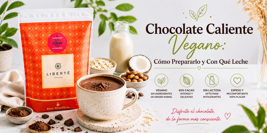Chocolate caliente vegano Hot Marilyn preparado con leche vegetal