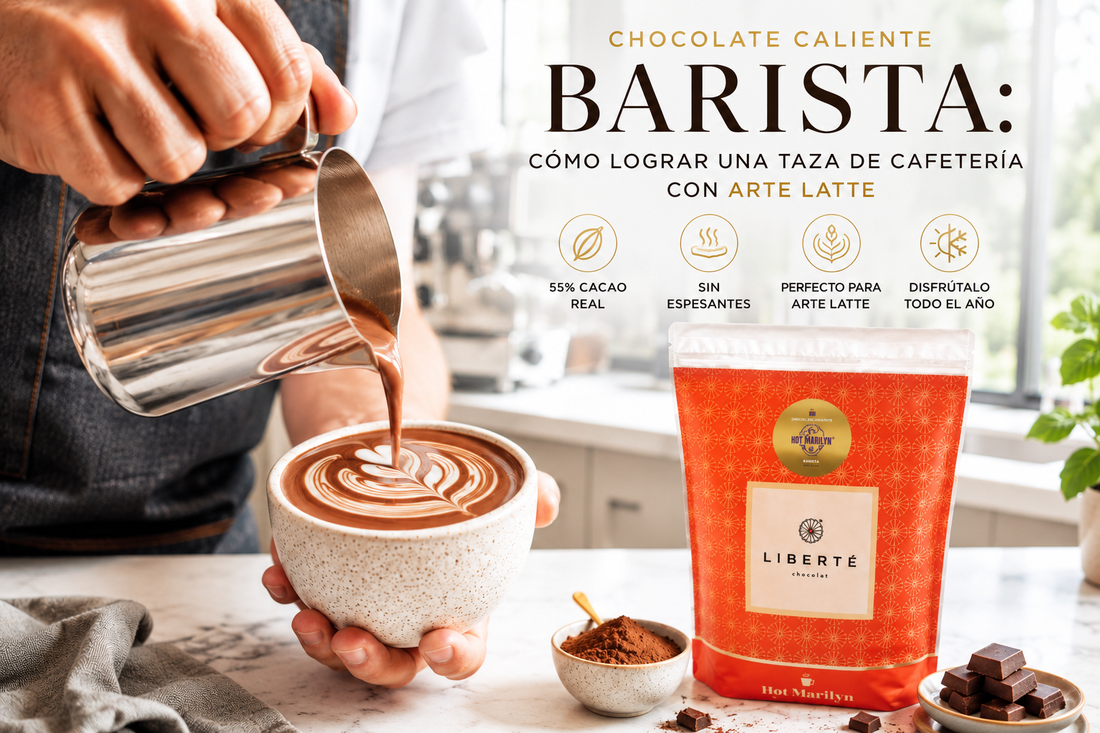 Chocolate caliente barista Hot Marilyn con arte latte en taza