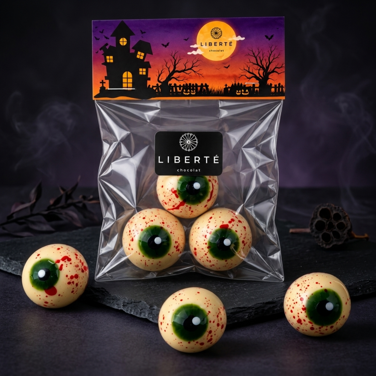 Pack 10 Bolsitas Bombones Chocolate Ojos Zombie Halloween – 30 Unidades